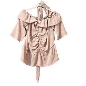 BooHoo Blouse Blush Off Shoulder Ruched Front Size 16